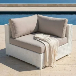 New Salotto da giardino in resina intrecciata 9 pezzi Palma Bianco e tortora Salotto Da Giardino