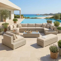 Best Salotto da giardino in resina intrecciata 9 pezzi Palma Grigio e beige Salotto Da Giardino