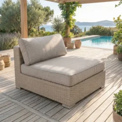 New Salotto da giardino in resina intrecciata 9 pezzi Palma Grigio e tortora Salotto Da Giardino