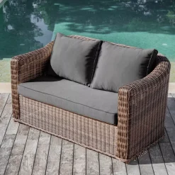 New Salotto da giardino in resina intrecciata 5 pezzi Calvi Seppia e grigio scuro Salotto Da Giardino