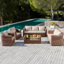 New Salotto da giardino in resina intrecciata 5 pezzi Calvi Seppia e tortora Salotto Da Giardino