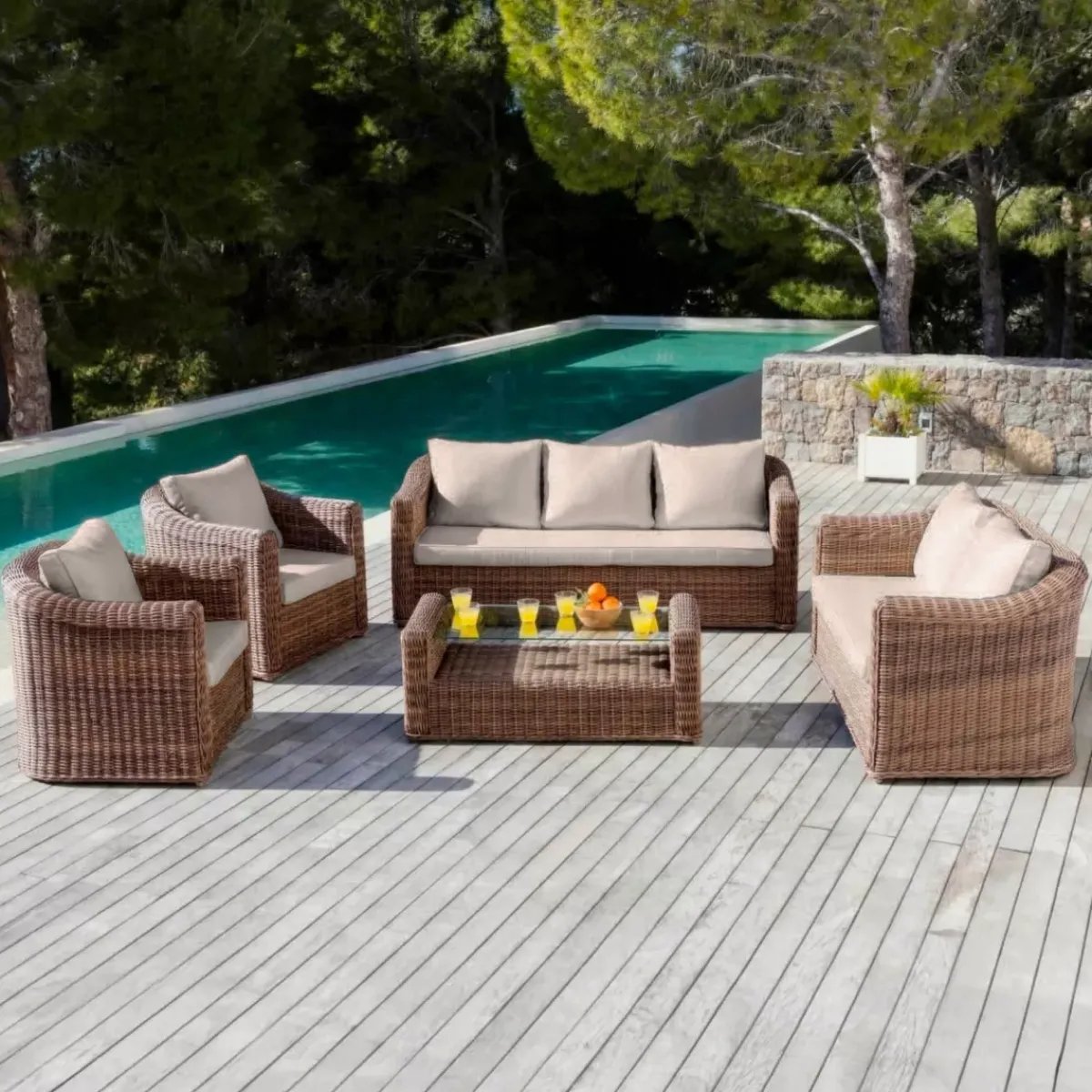 New Salotto da giardino in resina intrecciata 5 pezzi Calvi Seppia e tortora Salotto Da Giardino