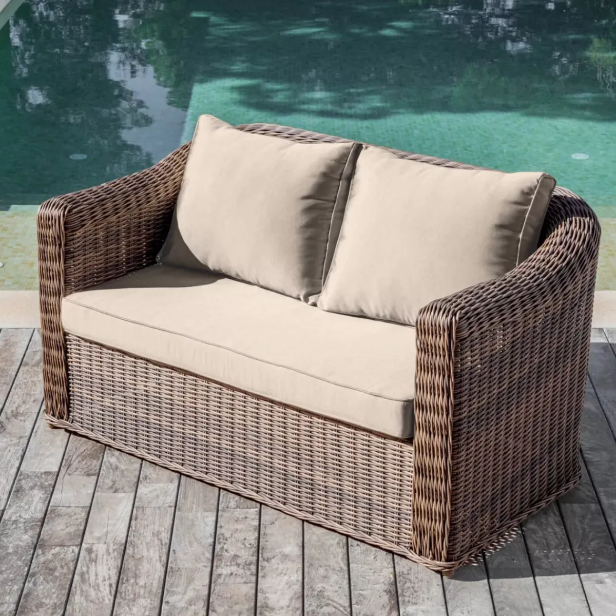New Salotto da giardino in resina intrecciata 5 pezzi Calvi Seppia e tortora Salotto Da Giardino