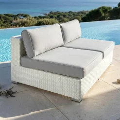 Online Salotto da giardino in resina intrecciata 4 posti 4 pezzi Palma Bianco e grigio Salotto Da Giardino