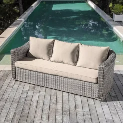 Outlet Salotto da giardino in resina intrecciata 5 posti 4 pezzi Calvi Grigio e tortora Salotto Da Giardino
