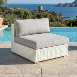 Hot Salotto da giardino in resina intrecciata 5 posti 6 pezzi Palma Bianco e grigio Salotto Da Giardino
