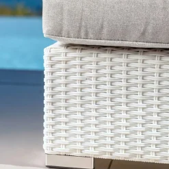 Hot Salotto da giardino in resina intrecciata 5 posti 6 pezzi Palma Bianco e grigio Salotto Da Giardino