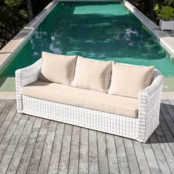 New Salotto da giardino in resina intrecciata 5 pezzi Calvi Bianco e tortora Salotto Da Giardino