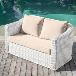 New Salotto da giardino in resina intrecciata 5 pezzi Calvi Bianco e tortora Salotto Da Giardino