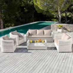 New Salotto da giardino in resina intrecciata 5 pezzi Calvi Bianco e tortora Salotto Da Giardino