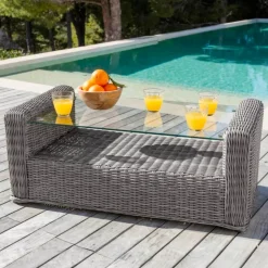 Clearance Salotto da giardino in resina intrecciata 5 pezzi Calvi Grigio e tortora Salotto Da Giardino