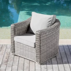 Outlet Salotto da giardino in resina intrecciata 5 posti 4 pezzi Calvi Grigio e grigio chiaro Salotto Da Giardino
