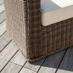 Salotto da giardino in resina intrecciata 5 posti 4 pezzi Calvi Seppia e beige