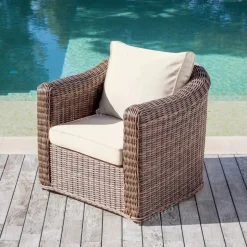 Salotto da giardino in resina intrecciata 5 posti 4 pezzi Calvi Seppia e beige