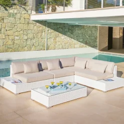 New Salotto da giardino Palma Bianco - 5 posti Salotto Da Giardino