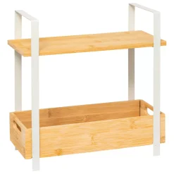 Scaffale cucina in legno a 2 livelli con contenitore (H30 cm) Ordera Bianco