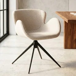 Sedia da pranzo girevole con braccioli in tessuto testurizzato (Altezza seduta 46cm) Pema Grigio chiaro