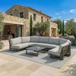 New Set angolare da giardino in alluminio 6 posti Long Beach Grigio antracite e grigio chiaro Salotto Da Giardino