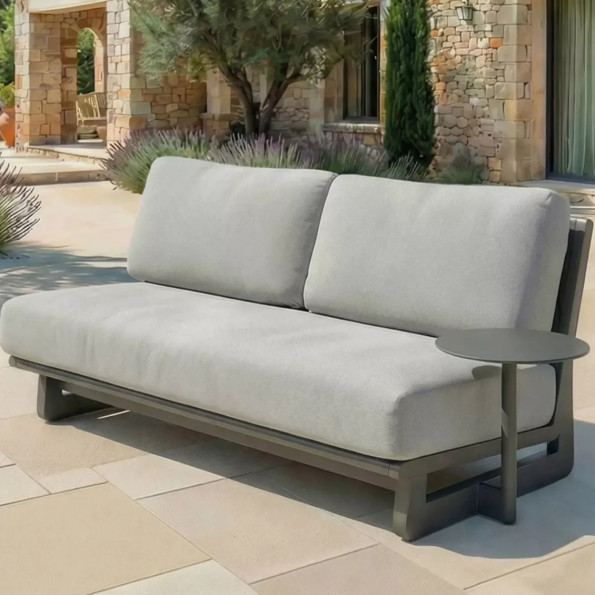 New Set angolare da giardino in alluminio 6 posti Long Beach Grigio antracite e grigio chiaro Salotto Da Giardino