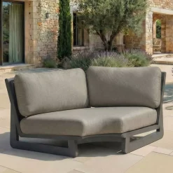 New Set angolare da giardino in alluminio 6 posti Long Beach Grigio antracite e tortora Salotto Da Giardino