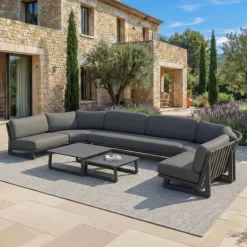 Outlet Set angolare da giardino in alluminio 7 pezzi Long Beach Grigio Salotto Da Giardino