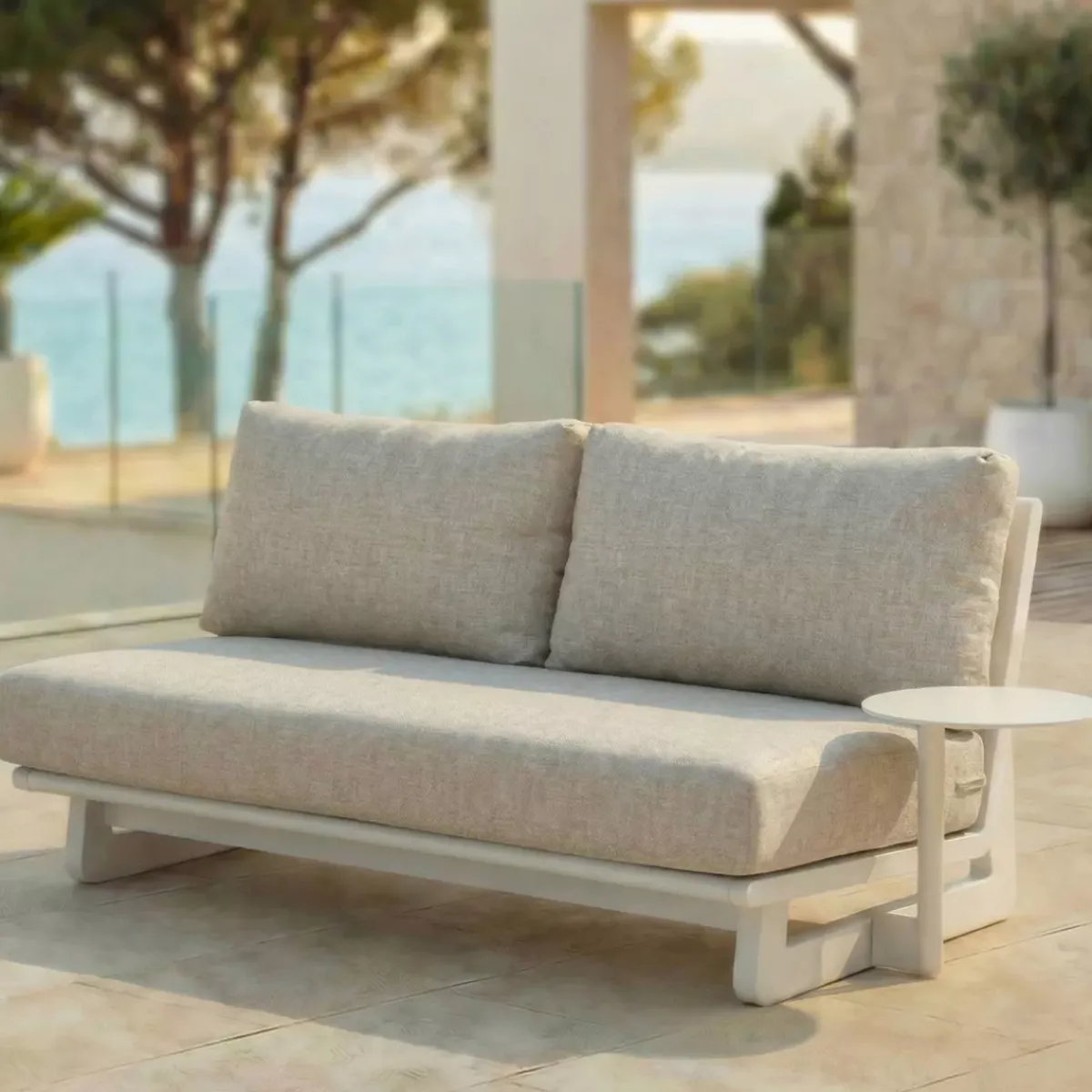 Outlet Set angolare da giardino in alluminio 5 pezzi Long Beach Bianco cenere e beige Salotto Da Giardino