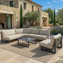 Discount Set angolare da giardino in alluminio 5 pezzi Long Beach Grigio antracite e tortora Salotto Da Giardino