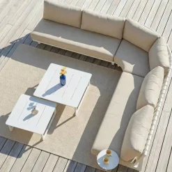 Discount Set angolare da giardino in alluminio Long Beach Bianco cenere e tortora Salotto Da Giardino