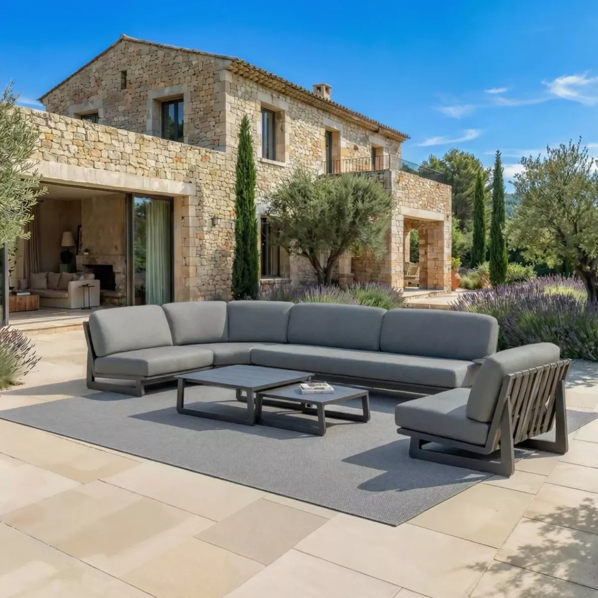 New Set angolare da giardino in alluminio 6 posti 6 pz Long Beach Grigio Salotto Da Giardino