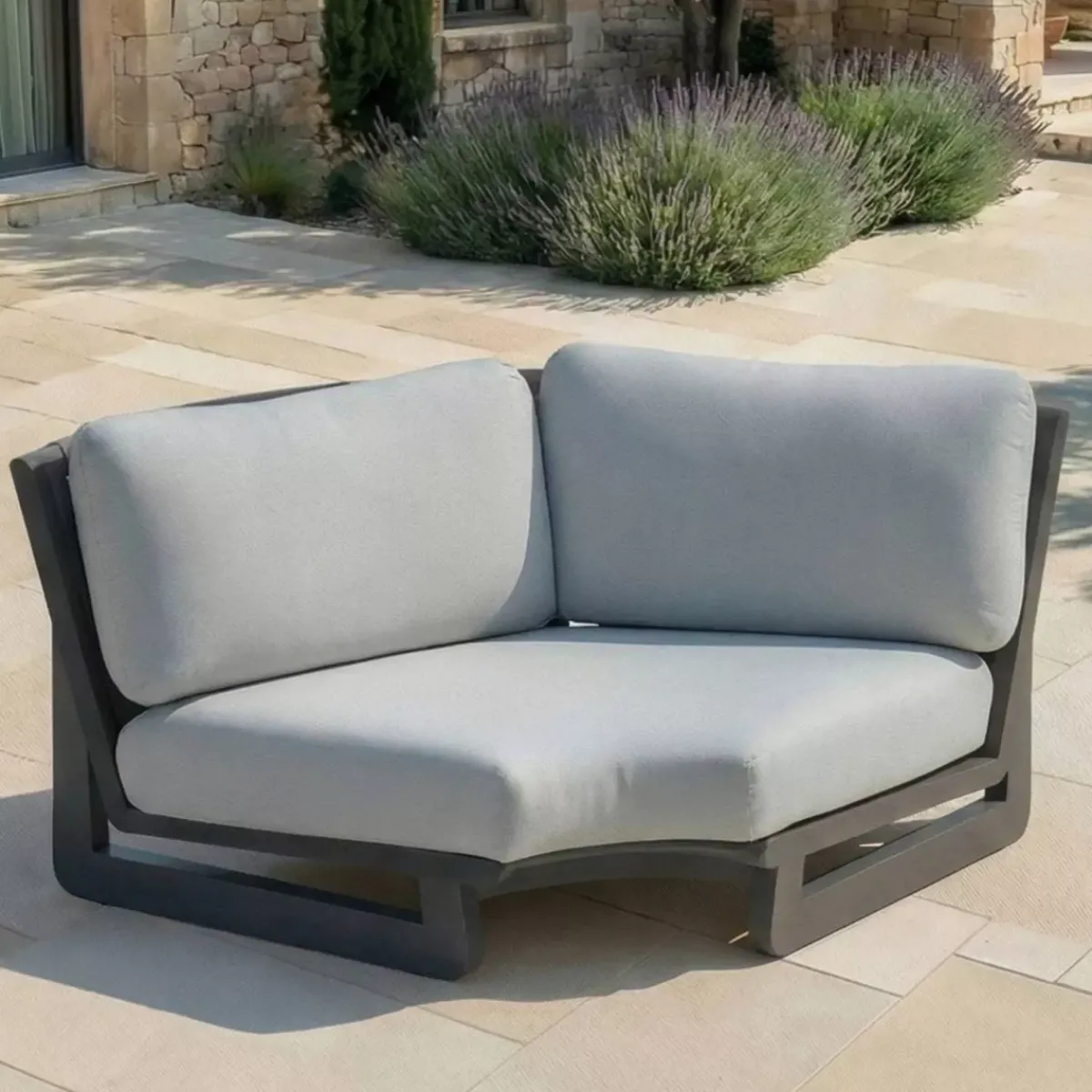 New Set angolare da giardino in alluminio 6 posti 6 pezzi Long Beach Antracite e grigio chiaro Salotto Da Giardino