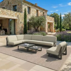 Set angolare da giardino in alluminio 6 posti 6 pezzi Long Beach Grigio antracite e tortora Salotto Da Giardino