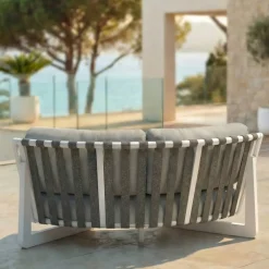 Sale Set angolare in alluminio per giardino 5 pezzi Long Beach Bianco cenere e tortora Salotto Da Giardino