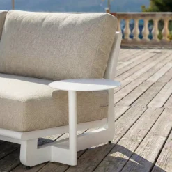 Discount Set angolare in alluminio per giardino 6 posti 6 pezzi Long Beach Bianco cenere e beige Salotto Da Giardino
