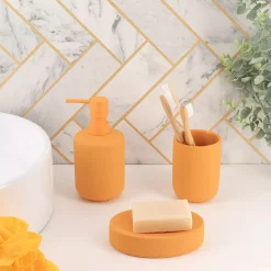 Set bicchiere distributore e porta sapone in grès Timeless Giallo senape