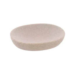 Set bicchiere distributore e porta sapone in poliresina rigata Lina Beige