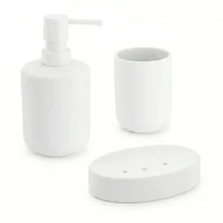 Set bicchiere portasapone e distributore in grès Timeless Bianco