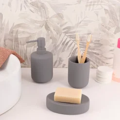Set bicchiere portasapone e distributore in grès Timeless Grigio