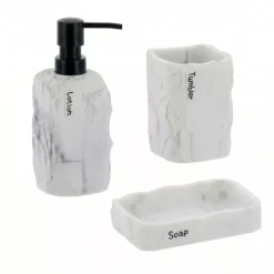 Set bicchiere, portasapone e distributore di sapone in poliresina effetto marmo Paola Grigio