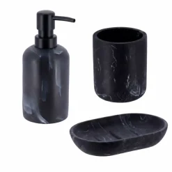 Set bicchiere, portasapone e distributore in poliresina effetto marmo Séma Nero
