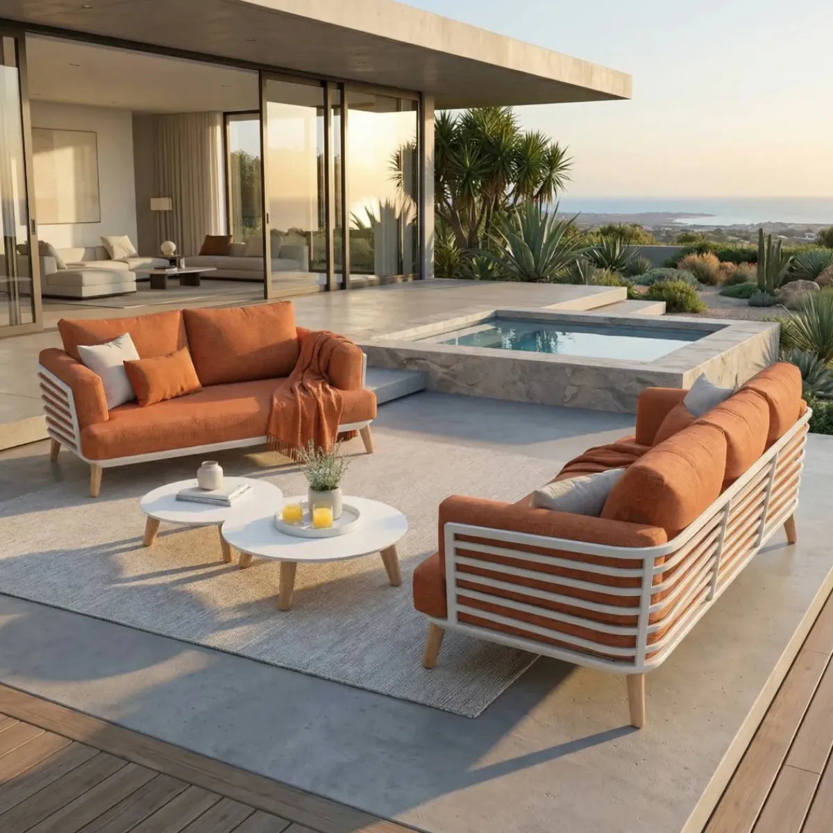 Best Set da giardino in alluminio 5 posti 4 pezzi Monte Carlo Bianco e terracotta Salotto Da Giardino