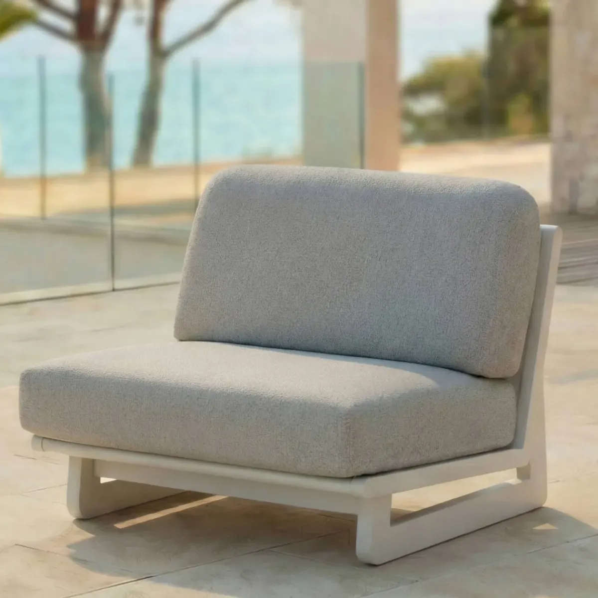 Set da giardino in alluminio 6 pezzi Long Beach Bianco cenere e grigio chiaro Salotto Da Giardino