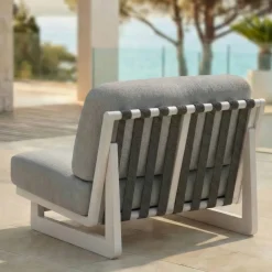 Set da giardino in alluminio 6 pezzi Long Beach Bianco cenere e grigio chiaro Salotto Da Giardino