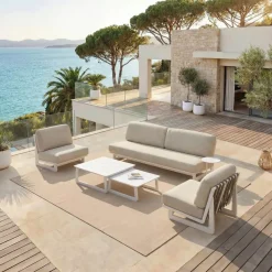 Outlet Set da giardino in alluminio 5 posti 5 pezzi Long Beach Bianco cenere e beige Salotto Da Giardino