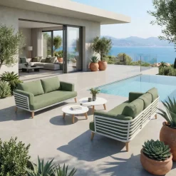 Best Set da giardino in alluminio 5 posti 4 pezzi Monte Carlo Bianco e verde rosmarino Salotto Da Giardino