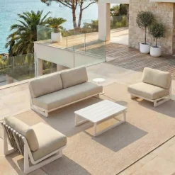 Hot Set da giardino in alluminio 4 posti 4 pezzi Long Beach Bianco cenere e beige Salotto Da Giardino