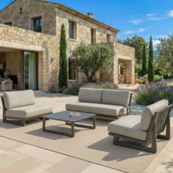 Hot Set da giardino in alluminio 4 posti 4 pezzi Long Beach Grigio antracite e tortora Salotto Da Giardino