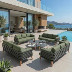 Online Set da giardino in alluminio 12 posti 8 pezzi Monte Carlo Grigio antracite e verde rosmarino Salotto Da Giardino