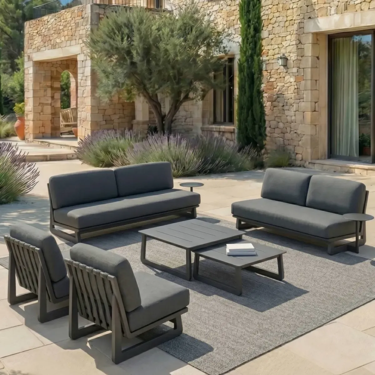 Discount Set da giardino in alluminio 7 posti 6 pezzi Long Beach Grigio Salotto Da Giardino