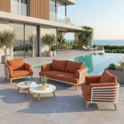 Best Set da giardino in alluminio 4 posti 5 pezzi Monte Carlo Bianco e terracotta Salotto Da Giardino