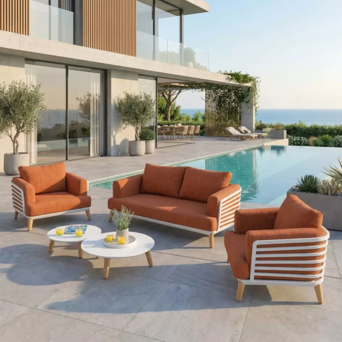 Best Set da giardino in alluminio 4 posti 5 pezzi Monte Carlo Bianco e terracotta Salotto Da Giardino